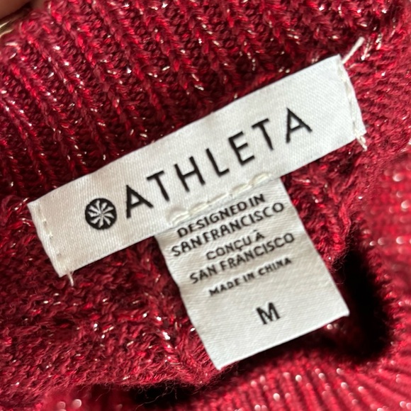 Athleta Crossroads Crew Neck Wool Blend Pullover Sweater Decadent Red Metallic M - Picture 9 of 15